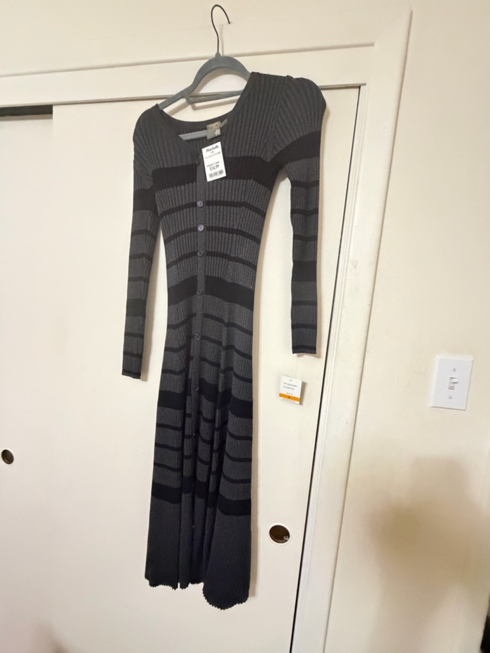 Taylor Dresses Gray and Black Ribbed Button-Front Maxi Dress #3
